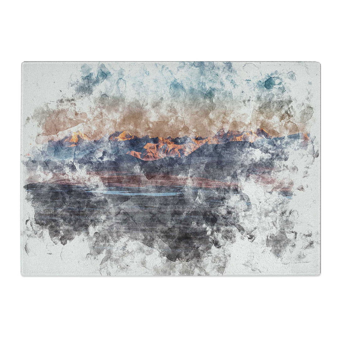 Tempered Glass Alaskan Mountains at Dusk Watercolour Chopping Board