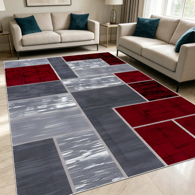 Tapis à motif géométrique patiné bicolore et gris 1pc pour le salon, doux et confortable, convenant à toutes les saisons, facile à entretenir, lavable à la machine, tapis de table sous la table convenant à la salle à manger ...