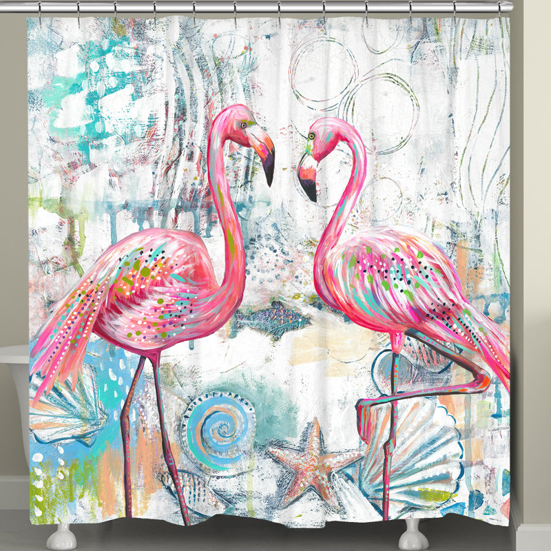 Zainab Flamingo of the Seas Shower Curtain, 71" H x 74" W