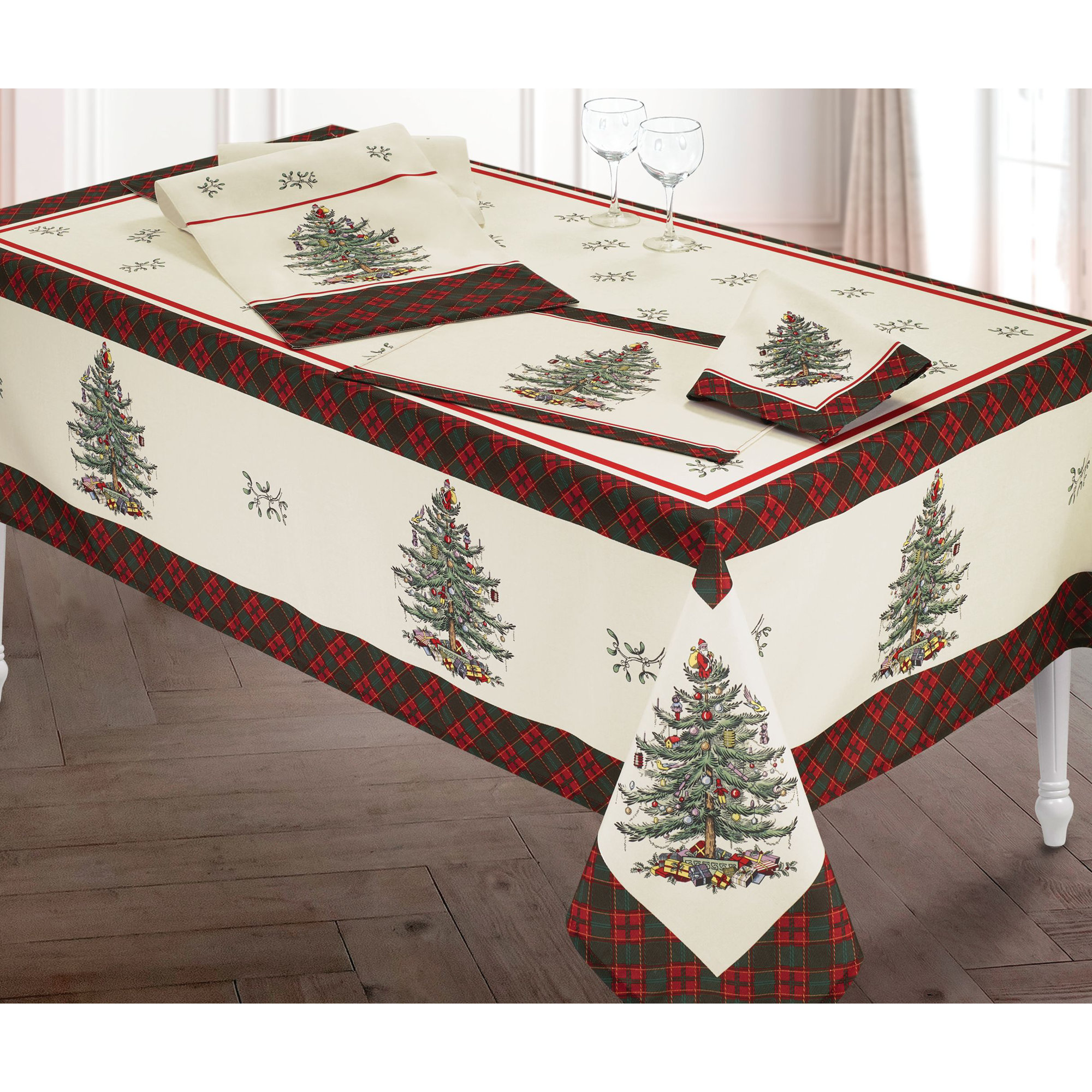 Christmas Tree Floral Tablecloth, 108" x 14"