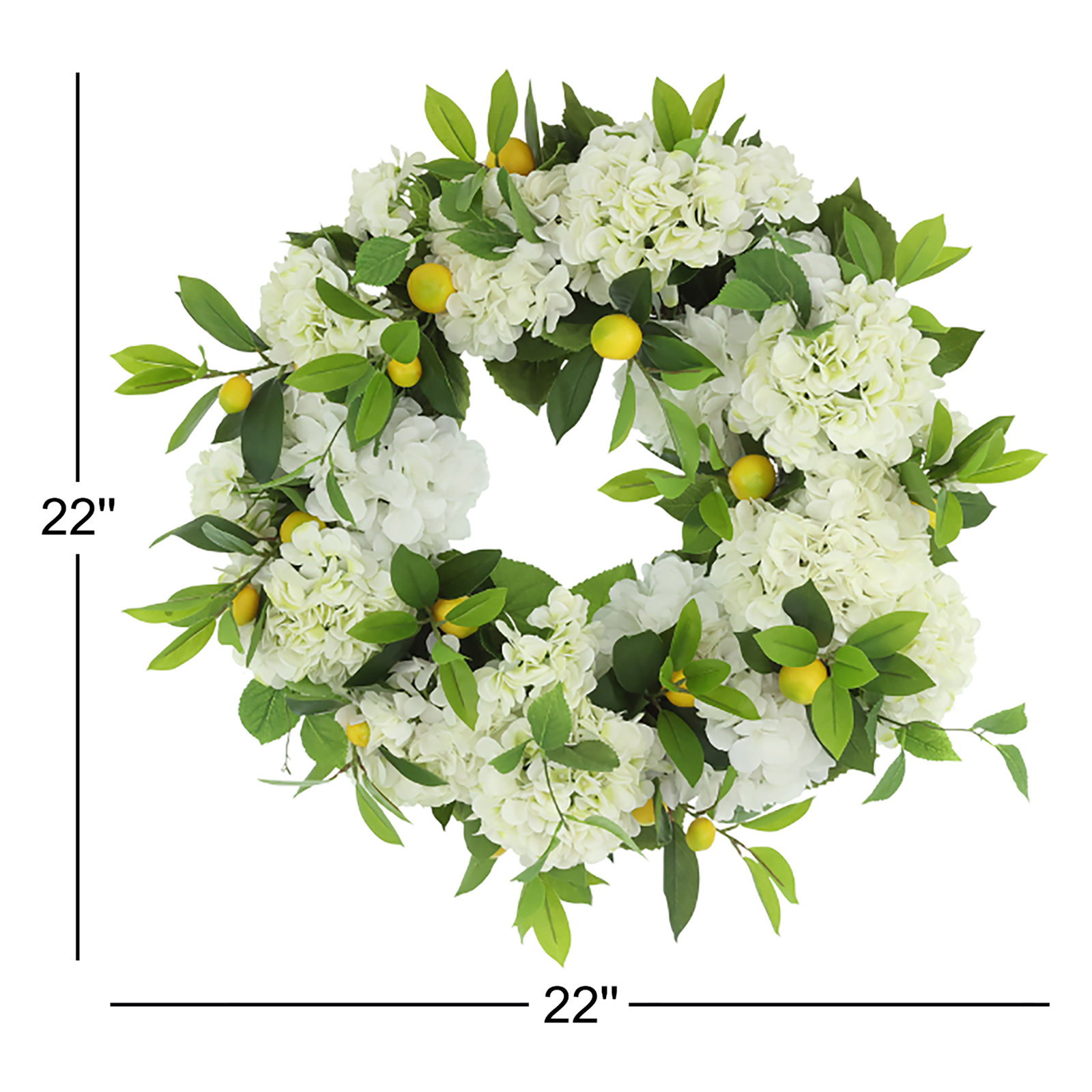22" Spring Wreath and Centerpiece with Hydrangeas and Lemons