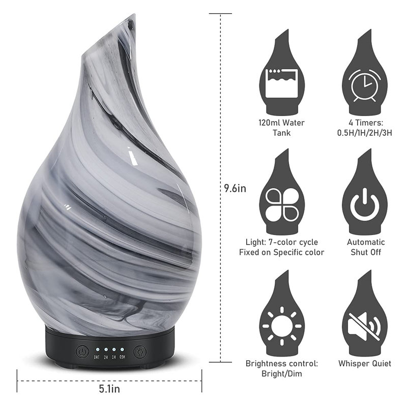 Essential Oil Diffuser 120ml - Ultrasonic Aromatherapy Diffuser with BPA Handmade - No Glass, No Water - Off