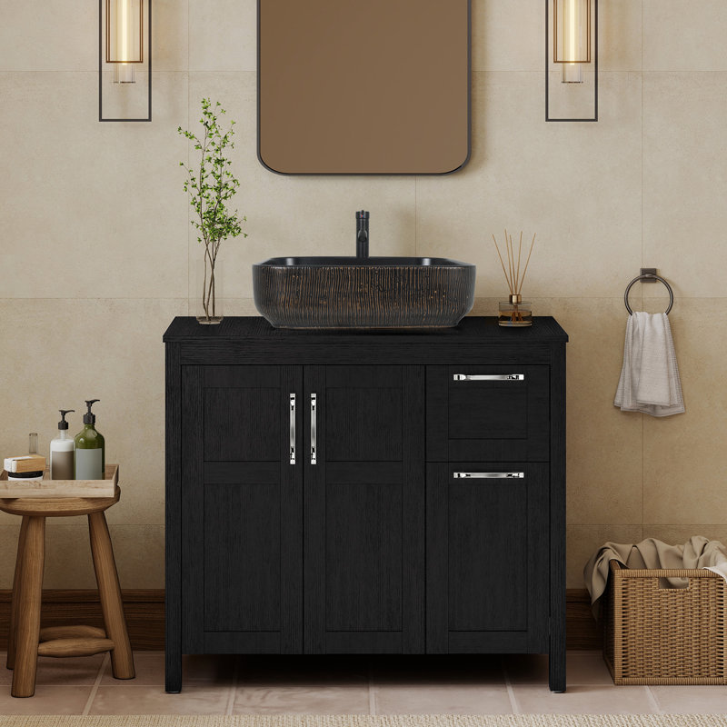 36" Free-Standing Modern Single Bathroom Vanity With Sink, Black
