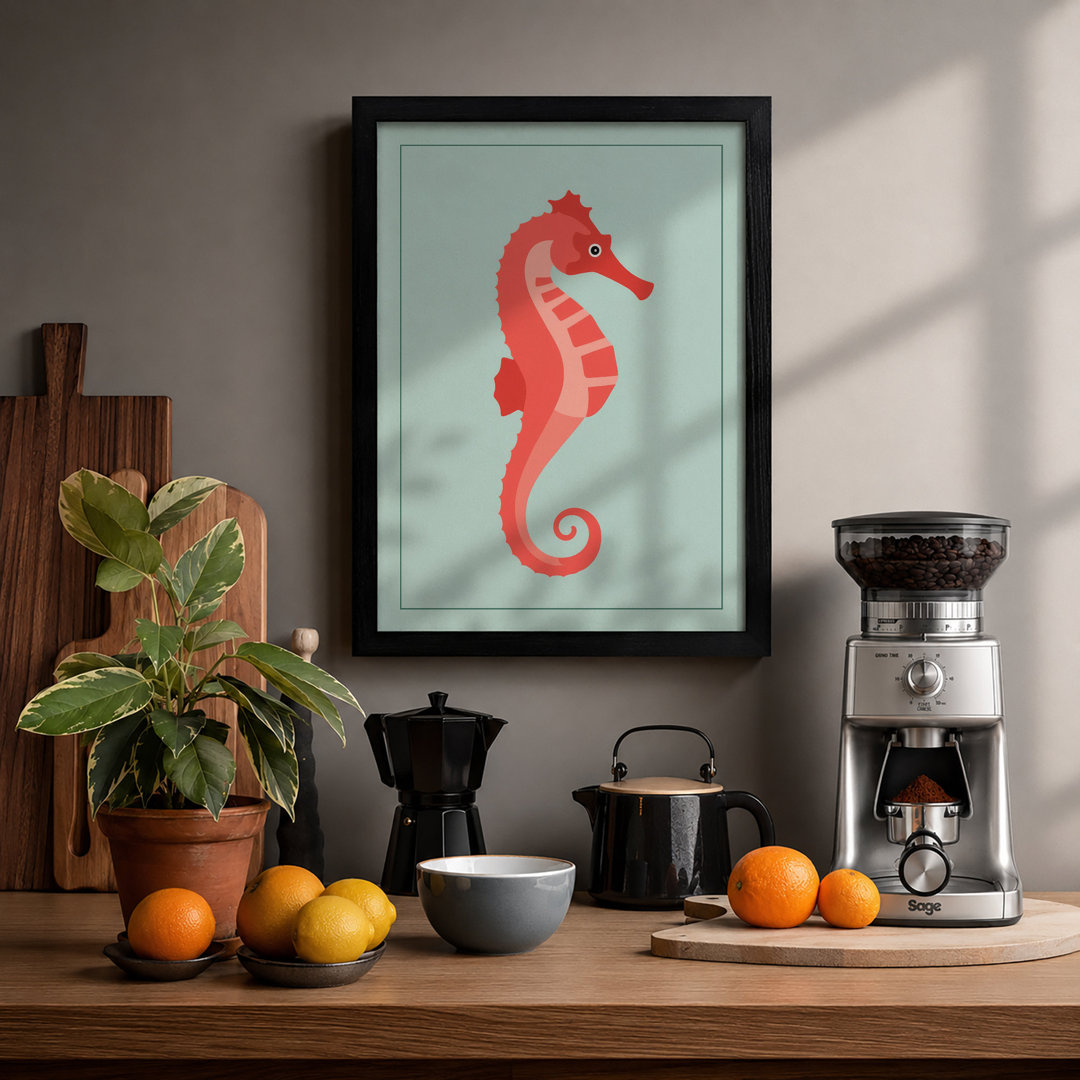 Coral Seahorse Coastal - Framed Print