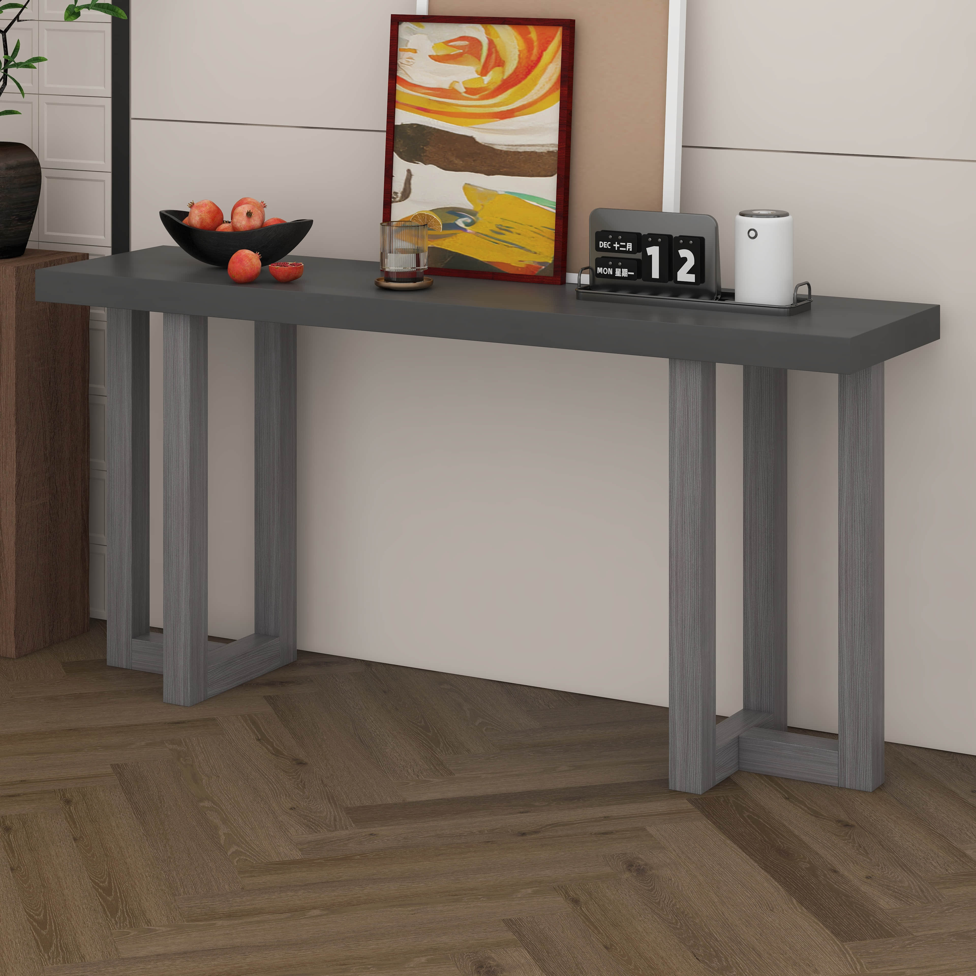 Tabletop Geometric Design Ebern Designs Console Table, Geometric Design With Solid Pine Legs, MDF ...