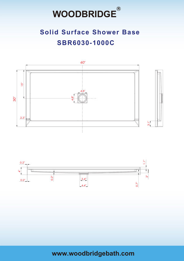 ᐅ【WOODBRIDGE SBR6032-1000L Solid Surface Shower Base with