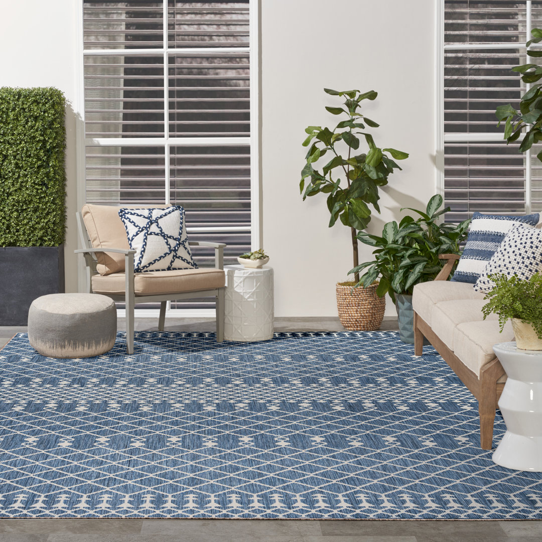 Roberge Rectangle Indoor/Outdoor Area Rug in Navy Blue Union Rustic Rug 