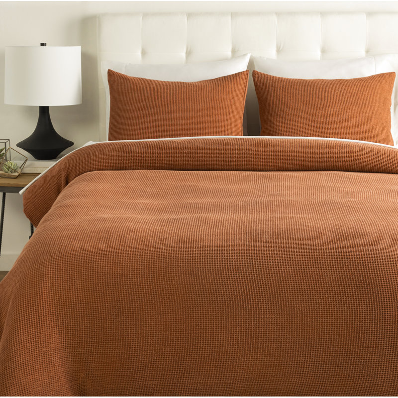 Kappa Modern & Contemporary Cotton Waffle Duvet Cover, Brick Red, Queen Duvet Cover + 2 Standard Shams