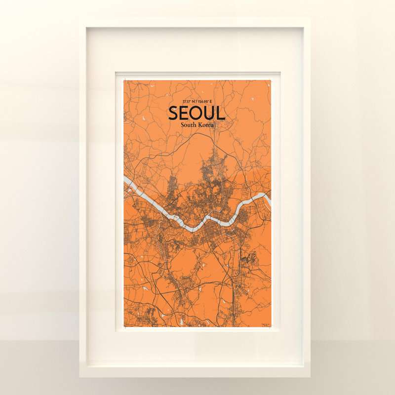 Seoul City Map In Orange - No Frame Print, 17cm H x 11cm W x 0.05cm D