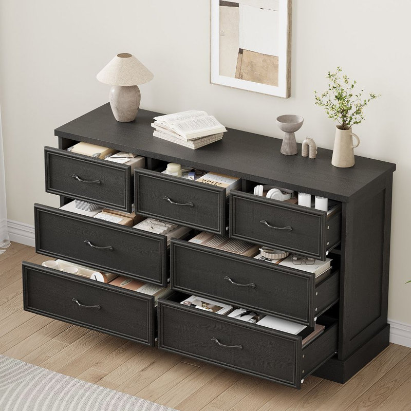 Farmhouse 7 Drawer Dresser, 55" Wide 7 Chest of Drawers Storage with Sturdy Foundation,  TV Stand for Bedroom Living Room Nursery