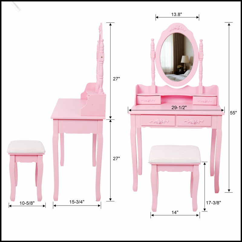 Ensemble de coiffeuse avec miroir et tabouret rembourré Princess