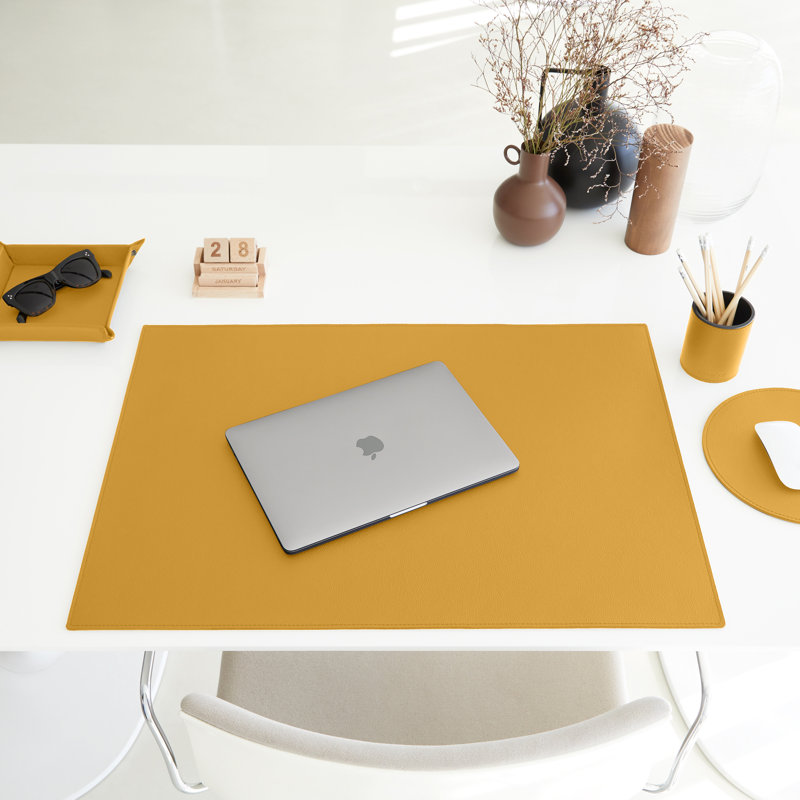 Amany Leather Desk Organiser, Yellow
