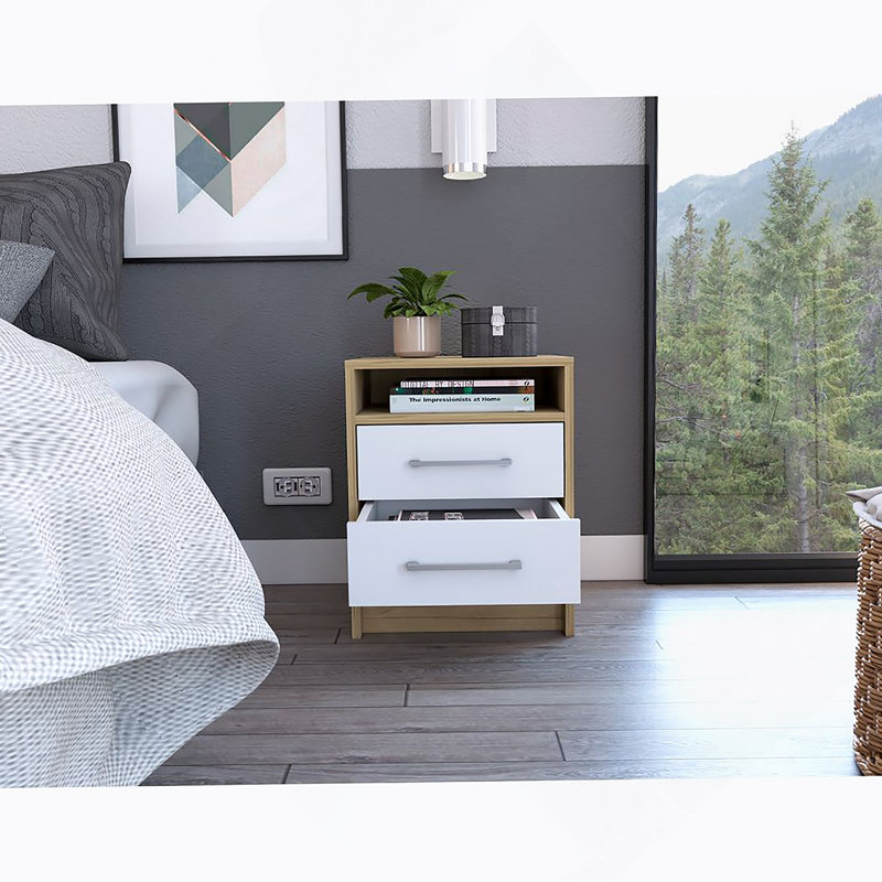 Rowley 2-Drawer 1-Shelf Rectangle Nightstand, White