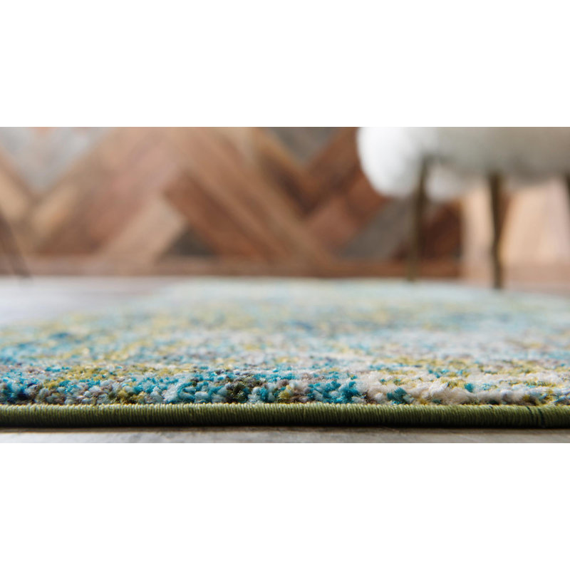 Tapis abstrait bleu / vert Hashimoto, Tapis de couloir 2 pi 2 po x 6 pi 7 po