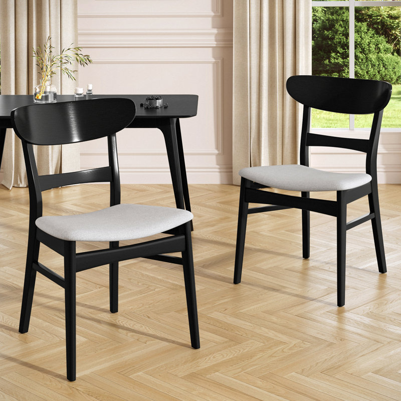 Lou Rubber Wood Dining Chairs, Light Grey, Black