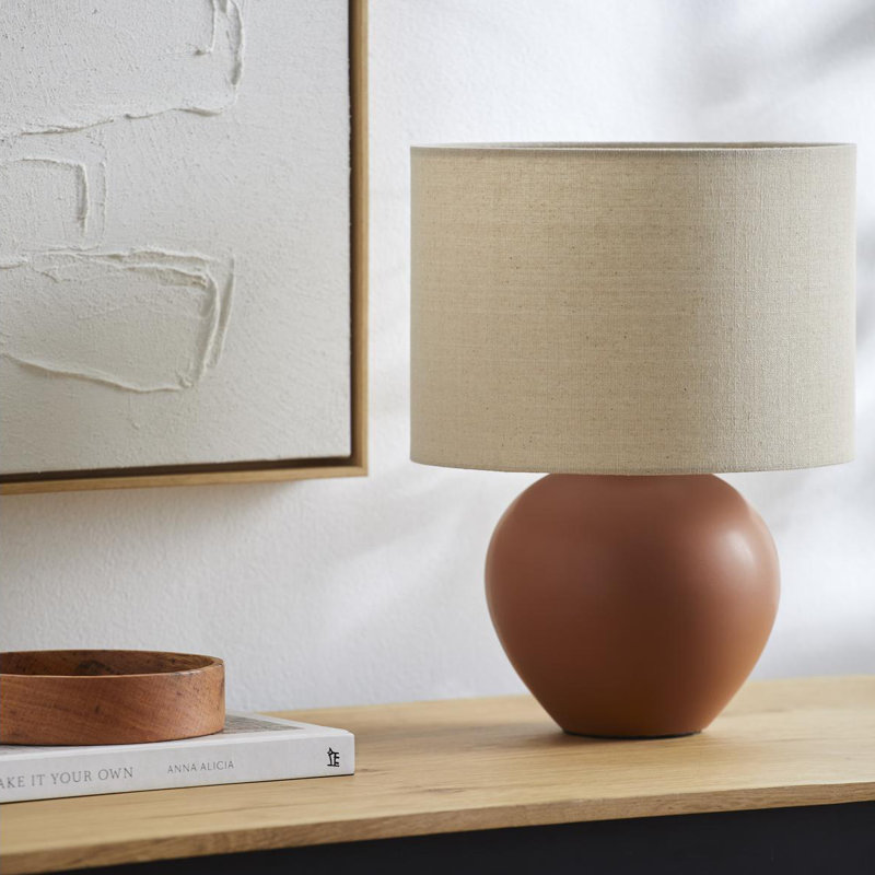 Ceramic Table Lamp with Linen Drum Shade, Orange
