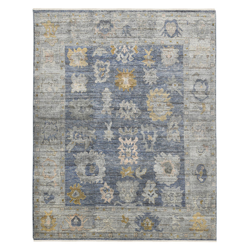 Water Blue Hand-Knotted Wool Oriental Area Rug 9'x12'