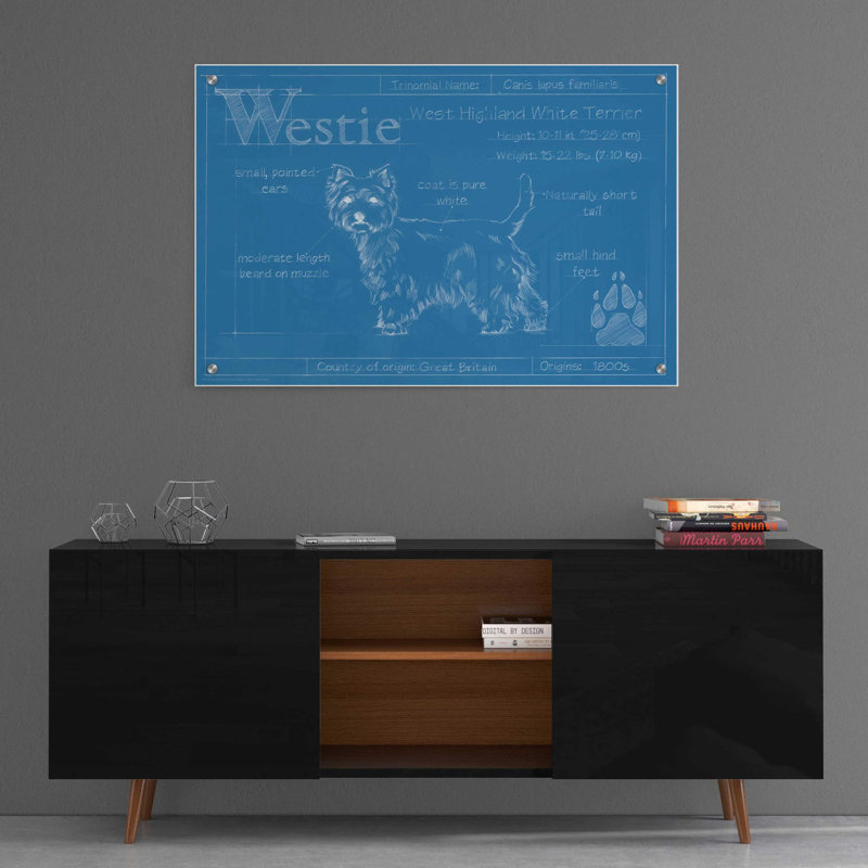 «Blueprint Westie» par Ethan Harper, art mural en verre acrylique, H 24 po x l 36 po x P 0,12 po