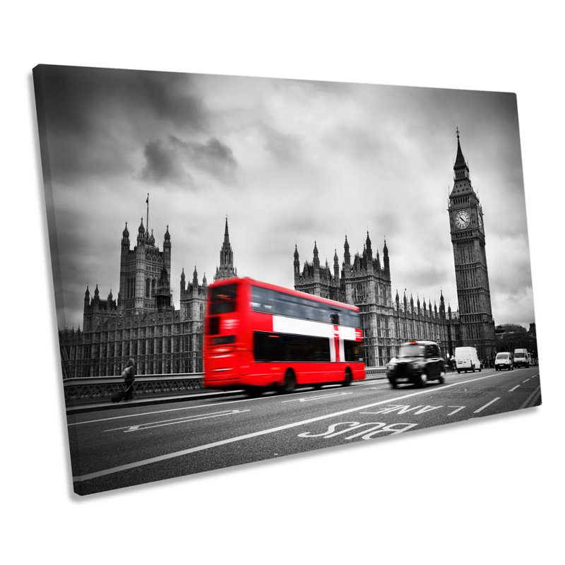 London Red Bus Big Ben City - Wrapped Canvas Print, 40.6cm H x 61cm W x 2cm D