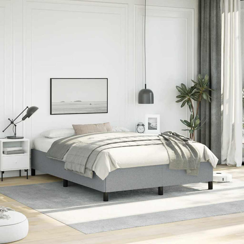 Rense Bed, Fabric Upholstered Platform Bed, No Mattress, Full, Light Gray