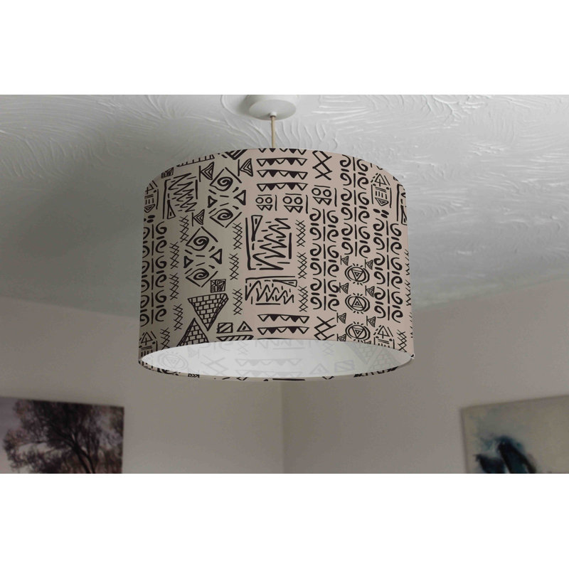 Striped Egyptian Theme With Ethnic And Tribal 25cm H Cotton Drum Pendant Shade ( Uno )