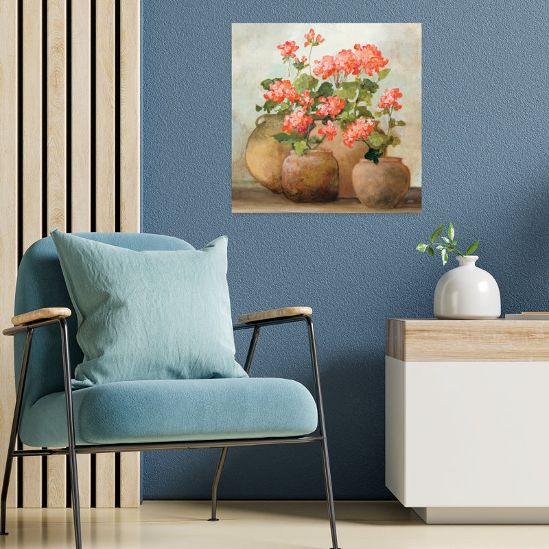 Cottage Geraniums III, art contemporain aux fleurs de géranium, H 18 po x l 18 po