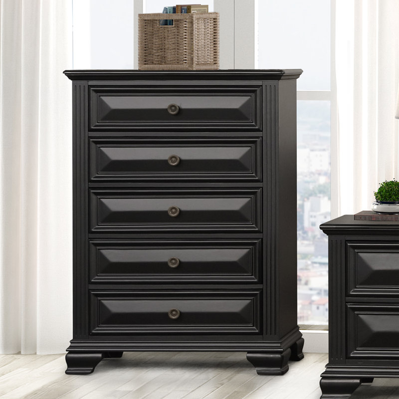 Commode à 5 tiroirs, Noir rétro