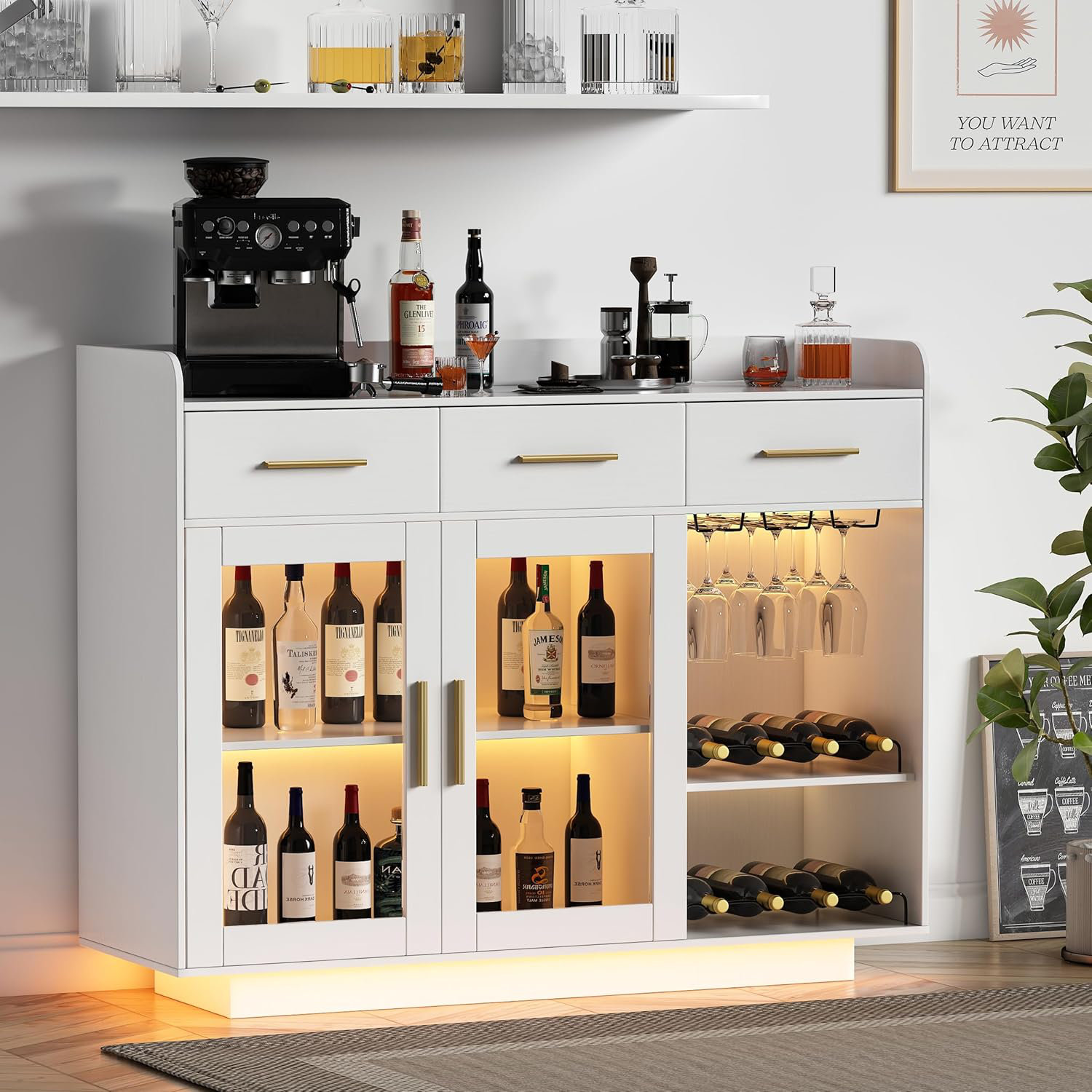 Wrought Studio™ Laquela Wine Bar Cabinet with LED Strip