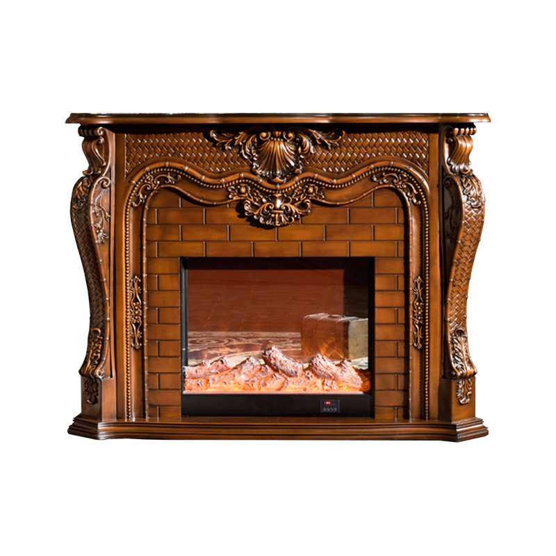 Solid Wood Electric Fireplace, Brown