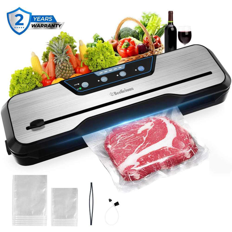 Machine à emballer sous vide Beelicieuse avec trousse de démarrage, scellage automatique, coupeur intégré, mode humide pour le rangement des aliments et la fraîcheur