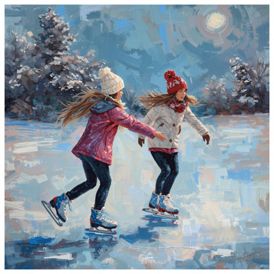 Children Ice Skating Winter Wall Tapestry -  Ice Skating Wall Decor