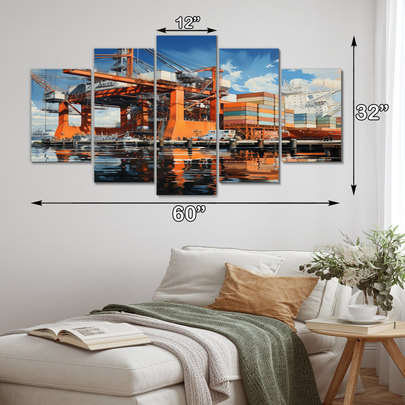 Port Industrial Elegance II - Décoration murale nautique et plage - 5 panneaux