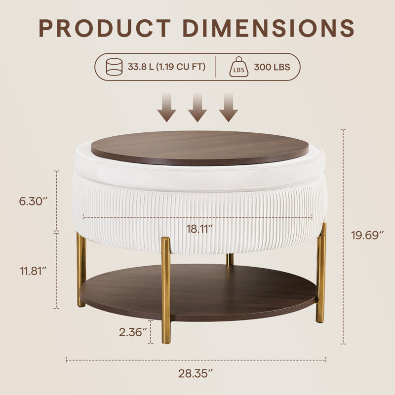 Table basse avec repose-pieds 4 en 1 avec plateau amovible en bois, table d'appoint rembourrée avec tablette de rangement et pieds en métal