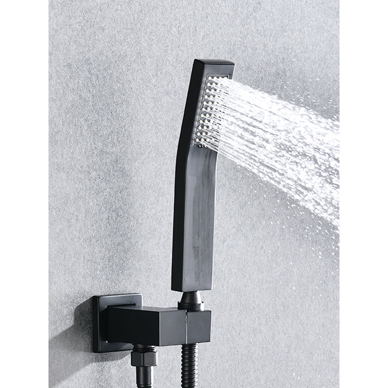 Ceiling Mounted Shower Package - 16" Head & Handheld, Brushed Nickel, Stainless Steel, Self-Cleaning Nozzle Keeps Water Outlet Clear, Natural Rainfall Experience, , Conforms To American Standard Pipe
