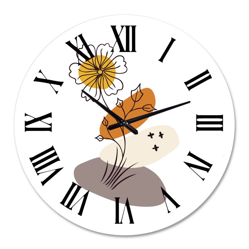 Fleurs abstraites sur formes minimalistes I - Horloge murale moderne, Surdimensionné