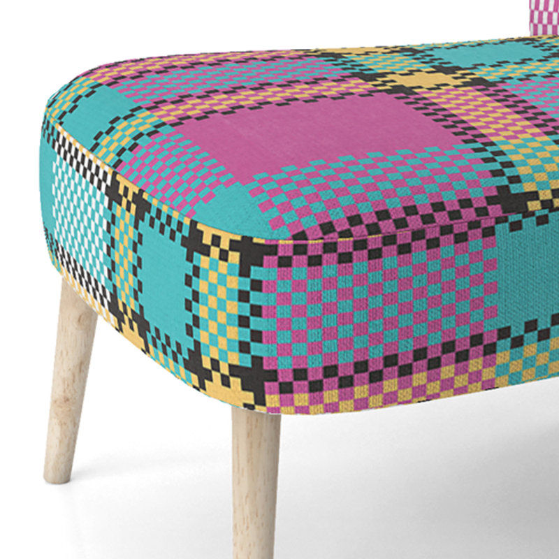 Chaise d'appoint rembourrée en velours multicolore à motif tartan