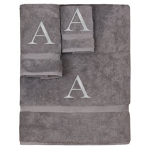 3 Piece Letter B Monogrammed Bath Towels Set, White Cotton with
