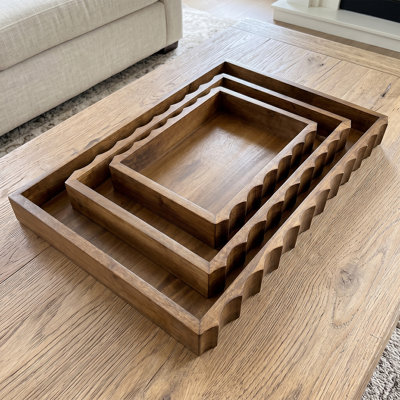 Plateaux de service décoratifs rectangulaires en bois pour table basse