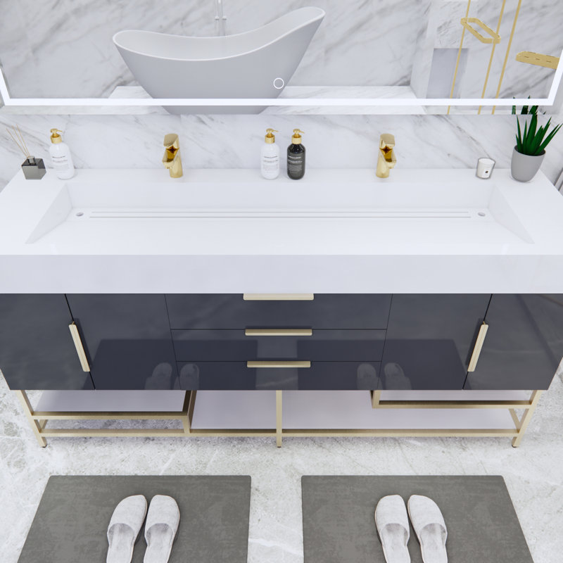 Ensemble de meuble-lavabo double 72 po Glasgow, Gris foncé à haute brillance, Blanc