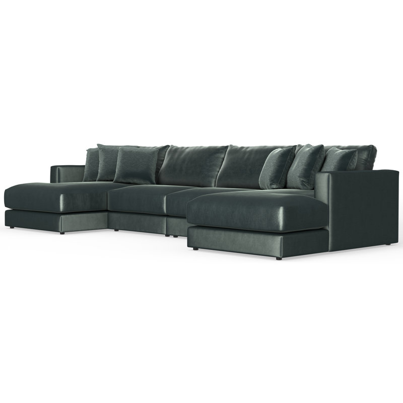 Nyrie 4-piece Modular Double Chaise Sectional, Green Polyester