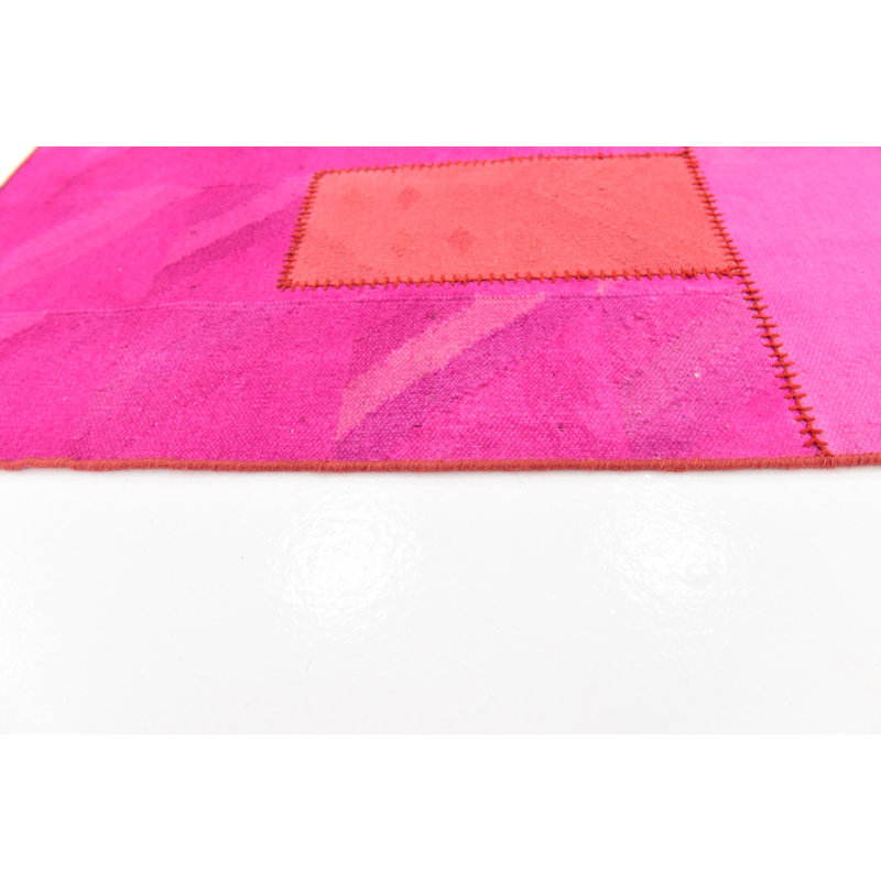 Tapis de la zone en laine rouge/rose 4 pi 6 po x 6 pi en laine one-of-kind à la main noué la new age Mirfield