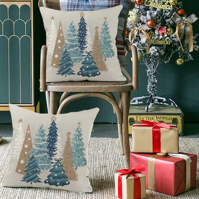 Couvre-oreiller de Noël 18 x 18 pouces, ensemble de 2 taies décoratives pour arbre bleu imperméable rouge, décorations de Noël, coussins décoratifs pour les fêtes, gris