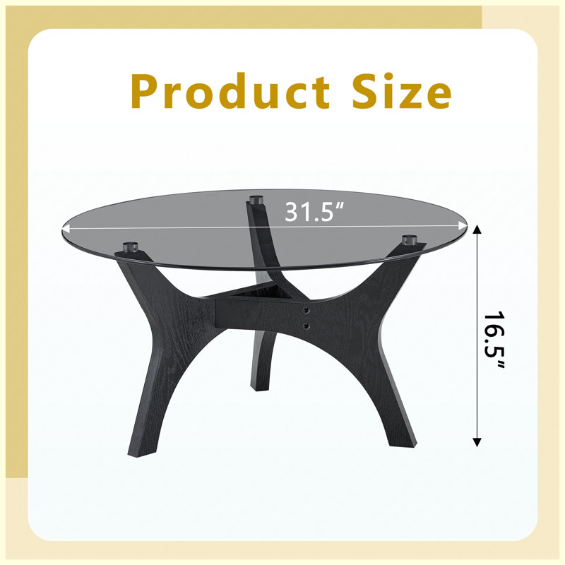Table basse en verre 31,5 po, style Mid-Century moderne, finition grain de bois noir, centre de table de salon / chambre / bureau