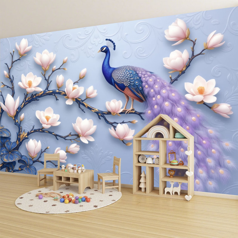 Papier peint auto-adhésif Peacock Peacock Elegant Peacock Magnolia Blossom, L 96 po x l 69 po