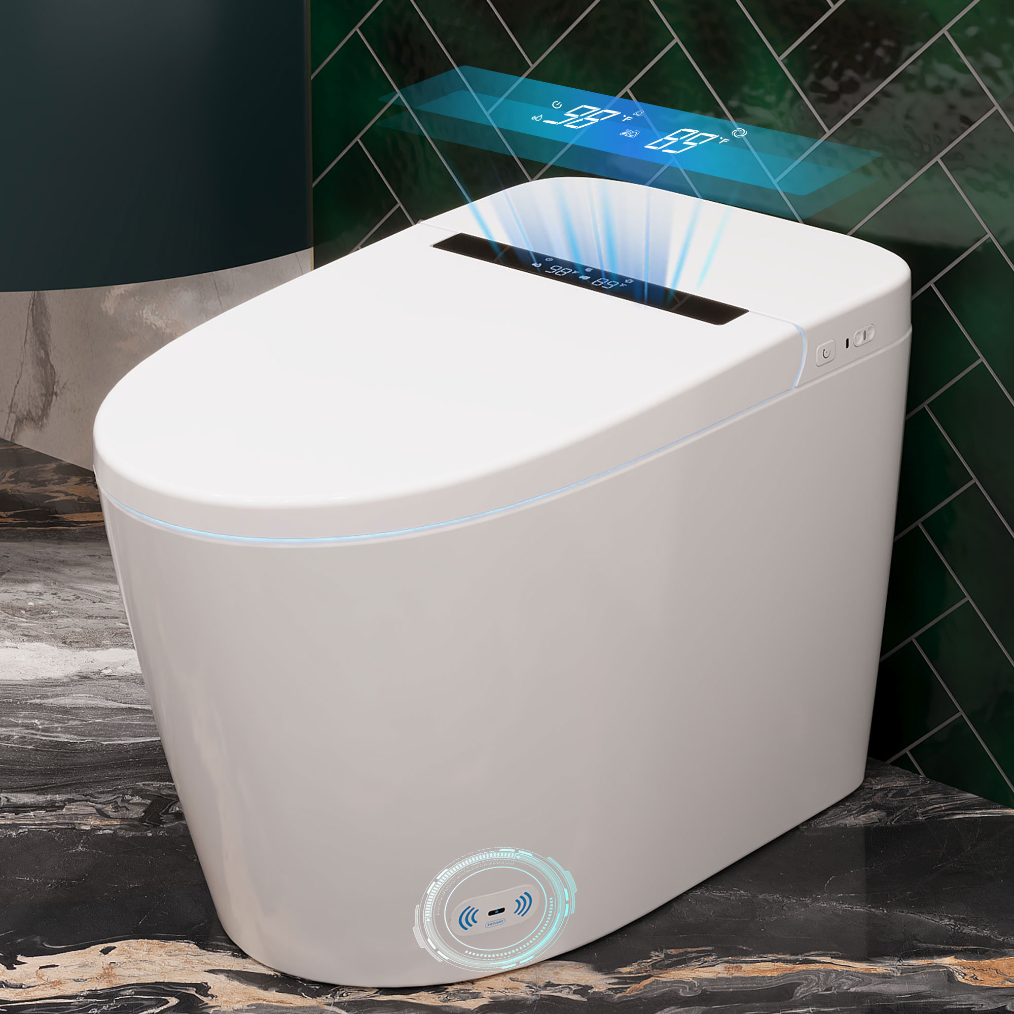 Abruzzo Elongated Smart Bidet Toilet in White with Heated Seat, Remote Control, and Dryer