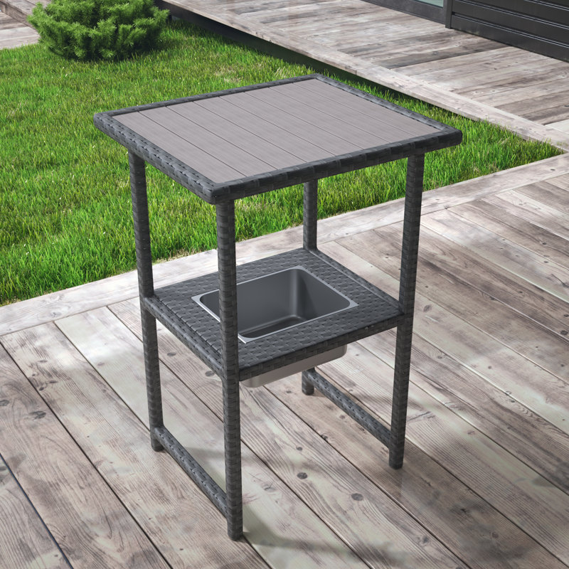 Solomie Rectangular Outdoor Bar Table, Grey