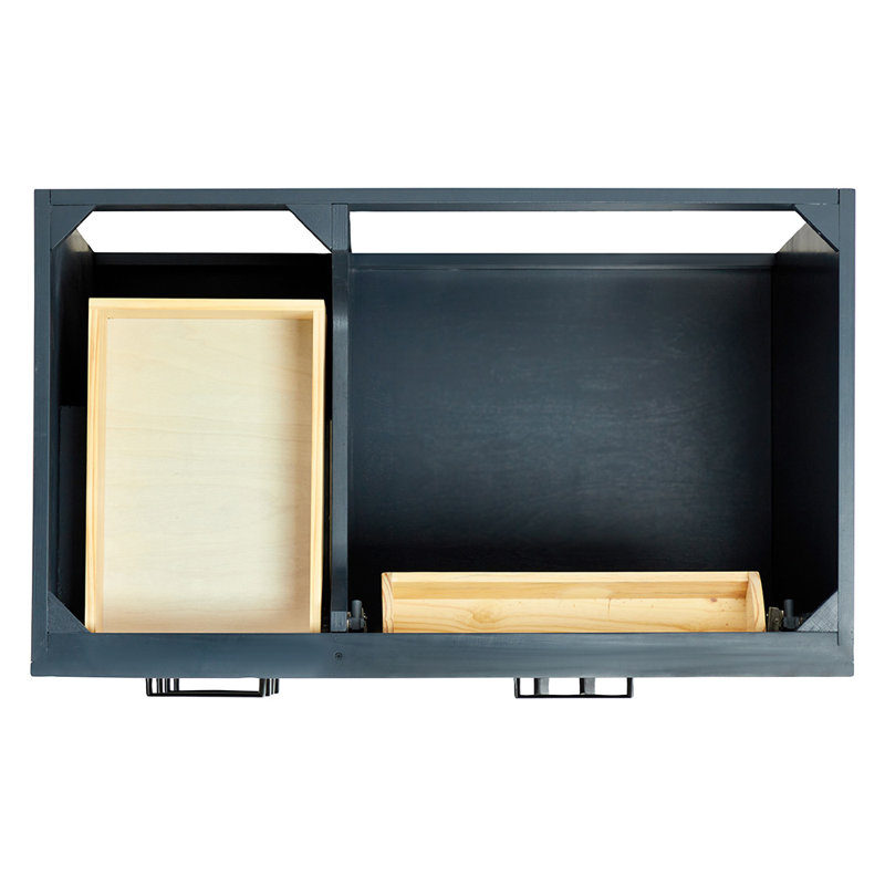 Jameal 36'' Solid Wood Single Bathroom Vanity with 0.75'' Carrara Marble Top, Right Offset Oval Sink, Midnight Blue, Right