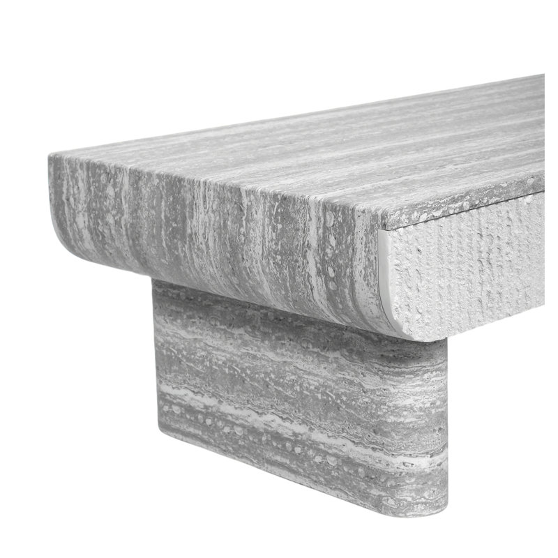 Table basse Mid-Century moderne avec texture en bois gris et design cannelé - Table d'appoint de salon rectangulaire