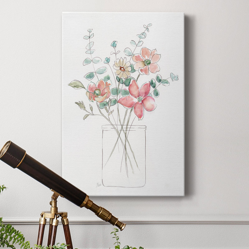 «Whimsical Wildflowers I» - peinture sur toile tendue, H 12 po x l 8 po x P 1 po