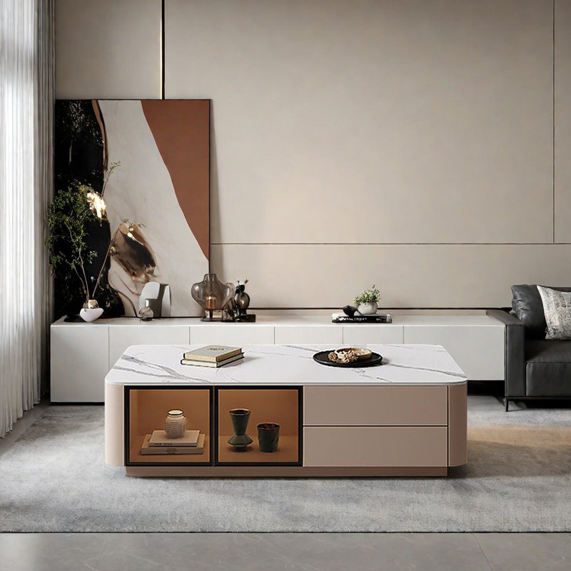 Table basse légère de luxe sur pied, H 15,74 po x L 47,24 po x l 23,62 po
